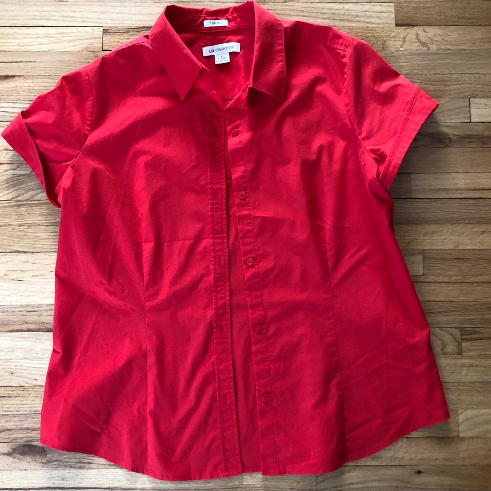 Liz Claiborne red short sleeved button up-Large